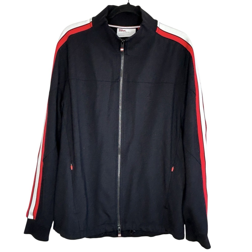 Wilson Track Tennis Jacket Mens Large Retro Sports Full Zip Stretch Active Black